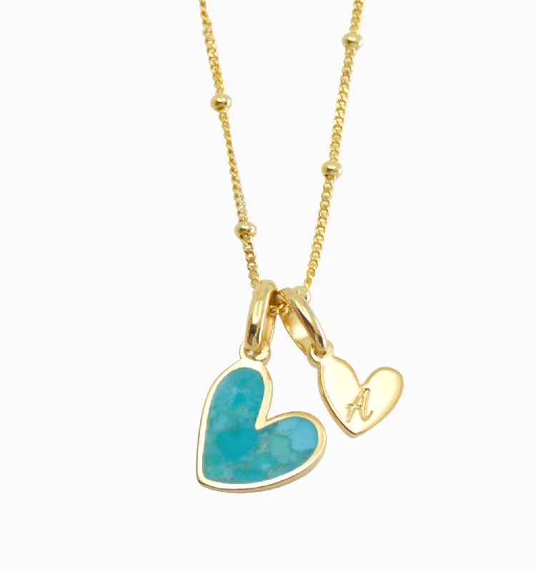 simple necklace for special occasions -Turquoise Heart Initial Necklace