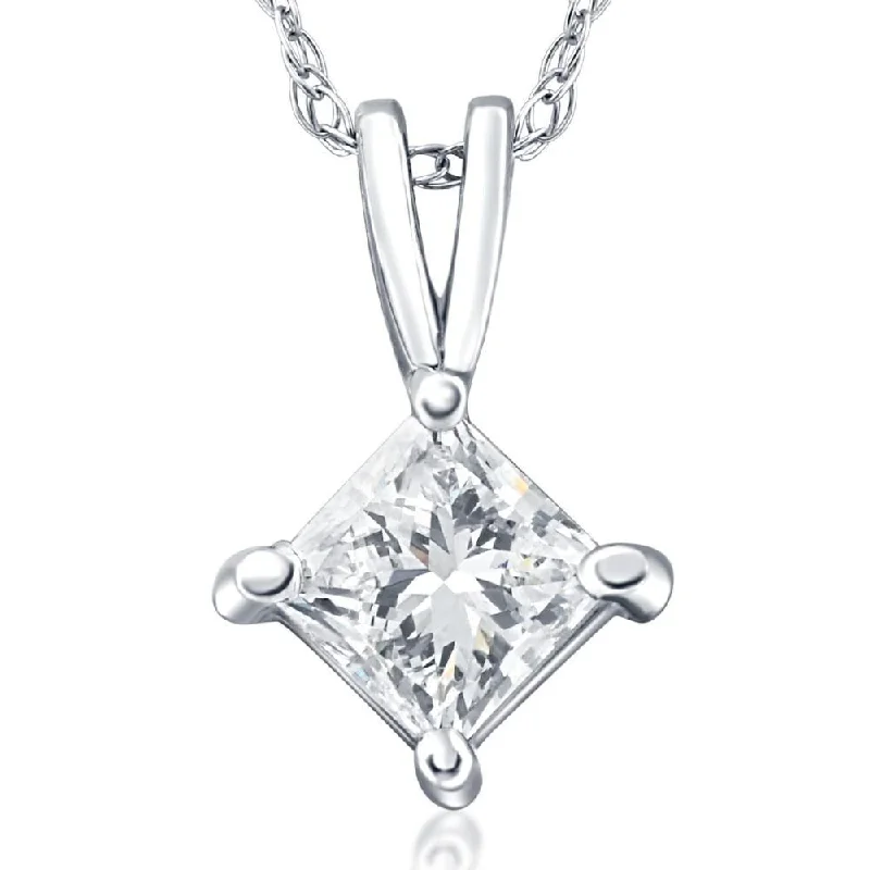 silver heart necklace for women -VS 1/2Ct Princess Cut Solitaire Diamond Pendant Necklace in 14k Gold Lab Grown