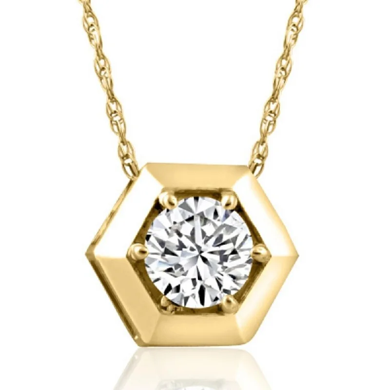 best necklace for layering -Yellow Gold 1/2ct Lab Grown Diamond Solitaire Geometric Pendant Necklace