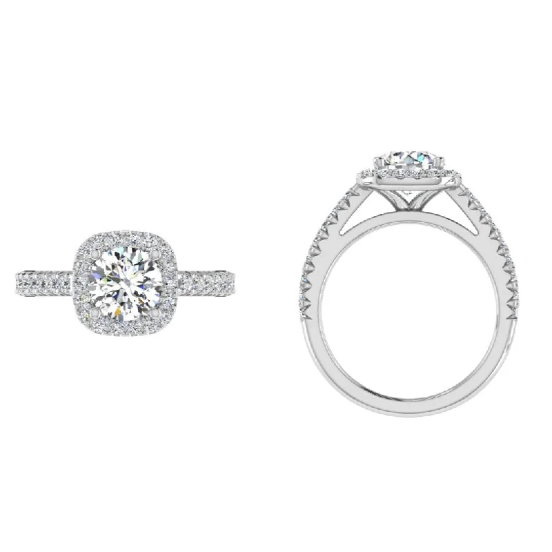 Classic diamond rings for women-0.45ct. Round diamond cushion halo Engagement Ring