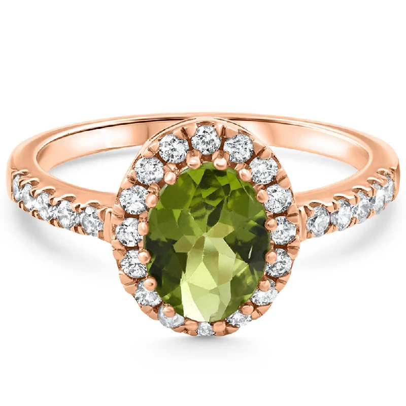 Custom engagement rings with diamonds-1 1/2Ct Oval Peridot Halo Diamond Ring 14k Gold Lab Grown