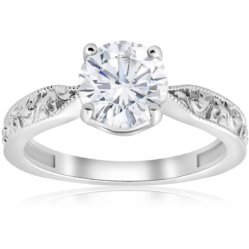 Simple signet rings for men-1 1/2ct Solitaire Vintage Diamond Engagement Ring 14K White Gold