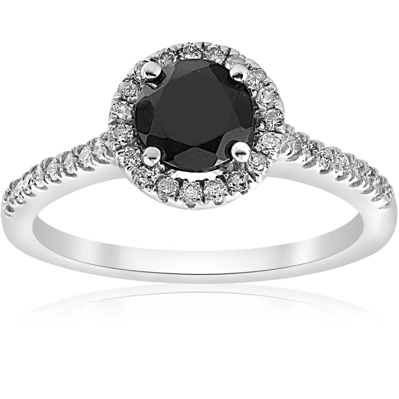 Elegant diamond rings for women-1 1/3 ct Black & White Halo Diamond Engagement Ring 14k White Gold