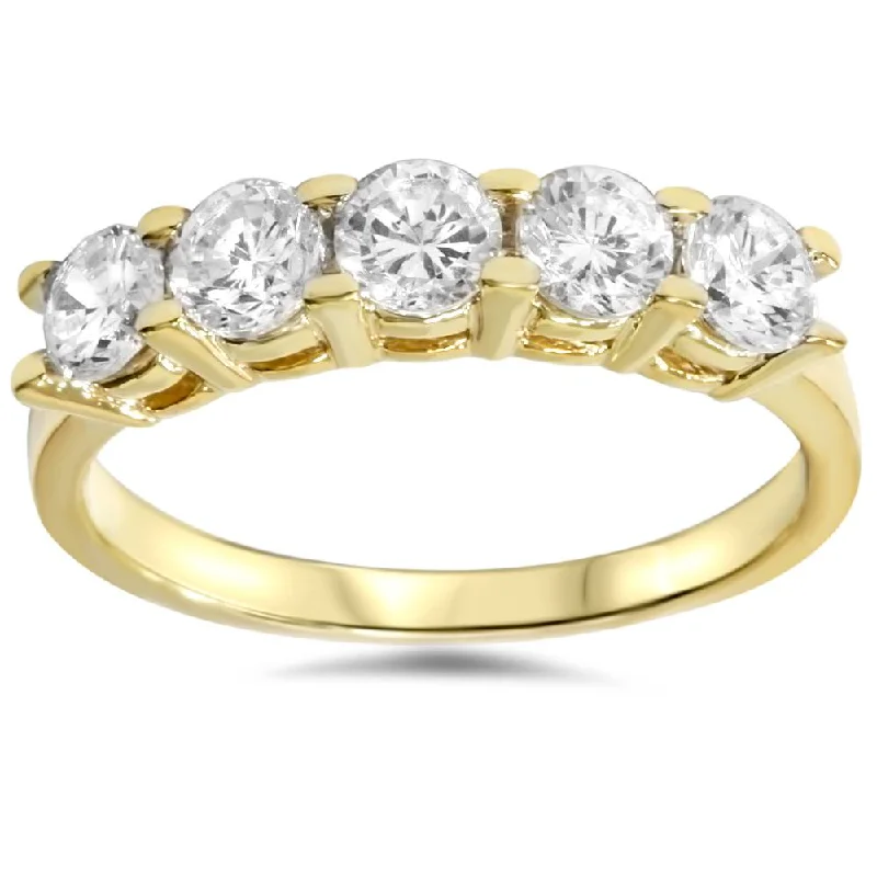 Women’s gold rings with diamonds-1 1/4ct Diamond Wedding 14k Yellow Gold Anniversary Ring 5-Stone High Polished