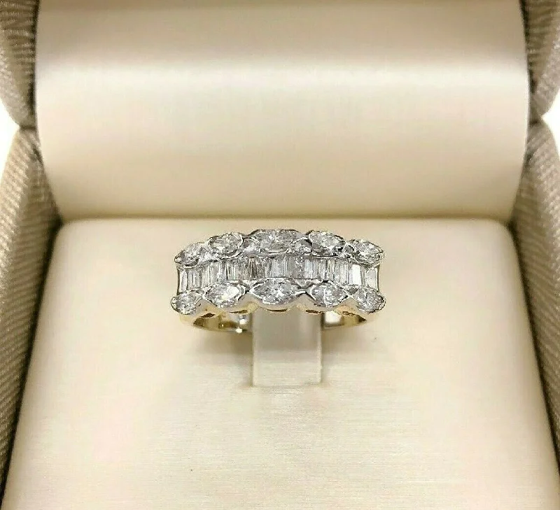 Custom gold rings for men-1.15 Carats Marquise & Baguette Diamond Celebration/Anniversary Ring 14K 2 Tone