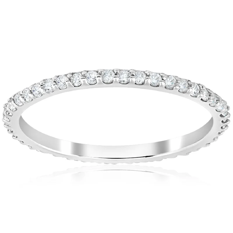 Fashionable stacking rings for women-1/2 Ct Diamond Eternity Wedding Stackable Ring 14K White Gold 1.7mm Wide