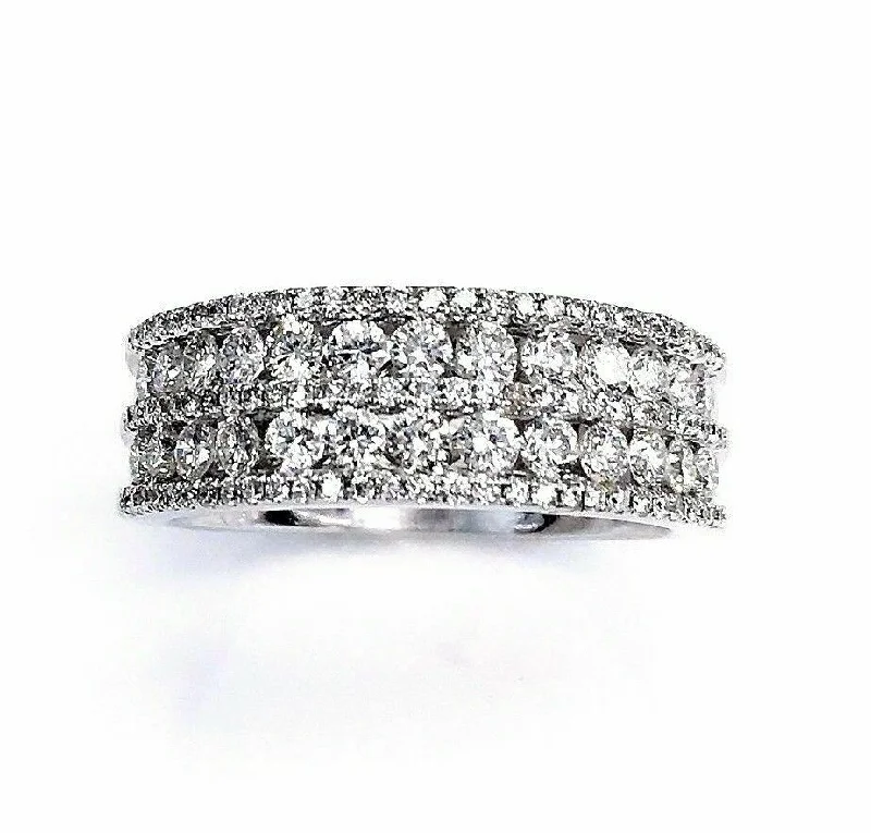 Personalized custom rings for couples-1.20 Carats t.w. Diamond Anniversary Ring 18K Gold GVS Diamonds 5 Rows Brand New