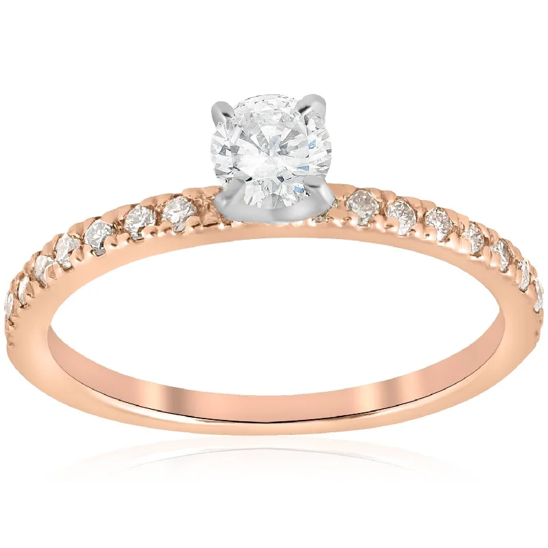 Simple signet rings for men-1/2ct Diamond Engagement Ring 14K Rose Gold