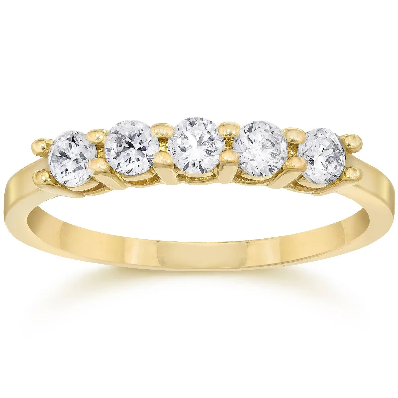 Affordable engagement rings with diamonds-1/2ct Five Stone Diamond Ring 14K Yellow Gold