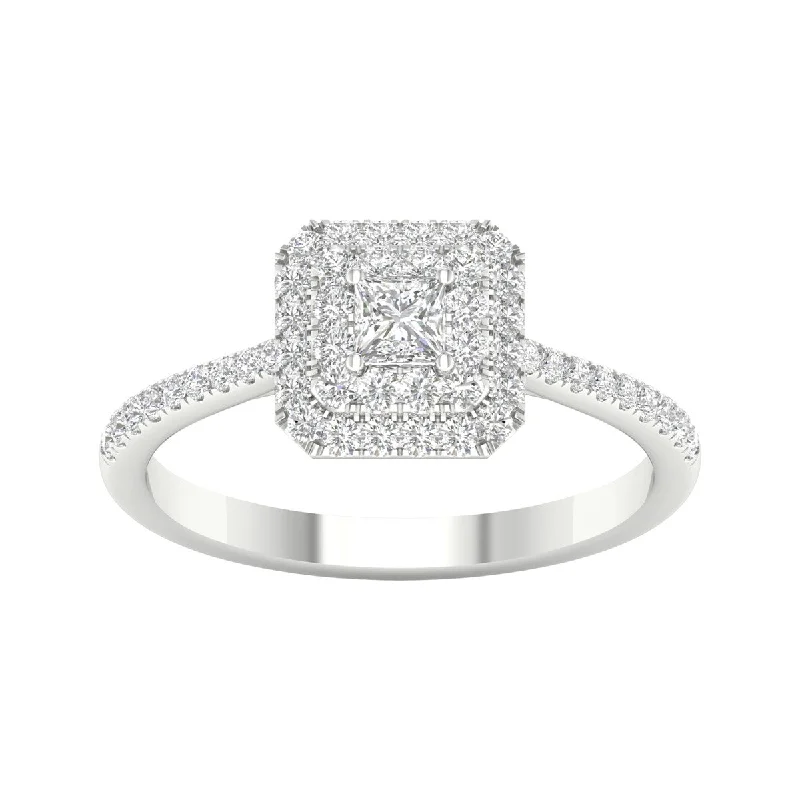 Luxury engagement rings for men-1/2ct TDW Princess Cut Diamond Halo Ring in 10k Gold by De Couer