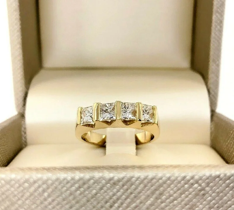 Luxury wedding bands for couples-1.40 Carats Princess Cut Diamond Channel Set Anniversary Ring Wedding Band 18K