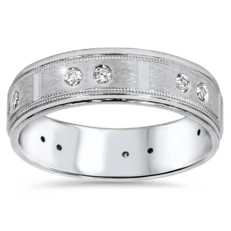 Custom engraved rings for her-1/4ct Mens Diamond 6mm Wedding Ring 14K White Gold