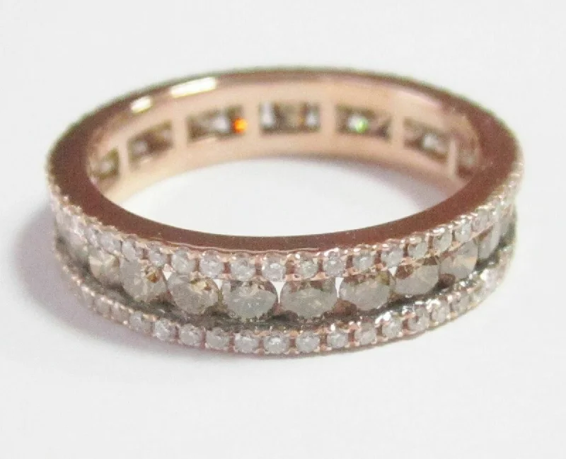 Silver rings with diamonds for women-1.90ct Natural Fancy Intense Brown Diamond Eternity Band Size 6.75 Rose Gold