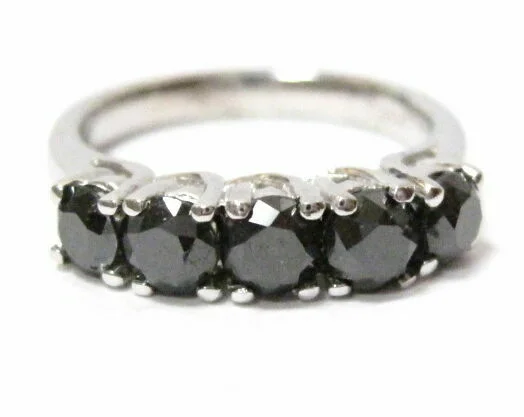 Luxury diamond rings for women-1.96 TCW 5 Stone Round Cut Black Diamond Anniversary Ring/Band Size 6.5 14k Gold