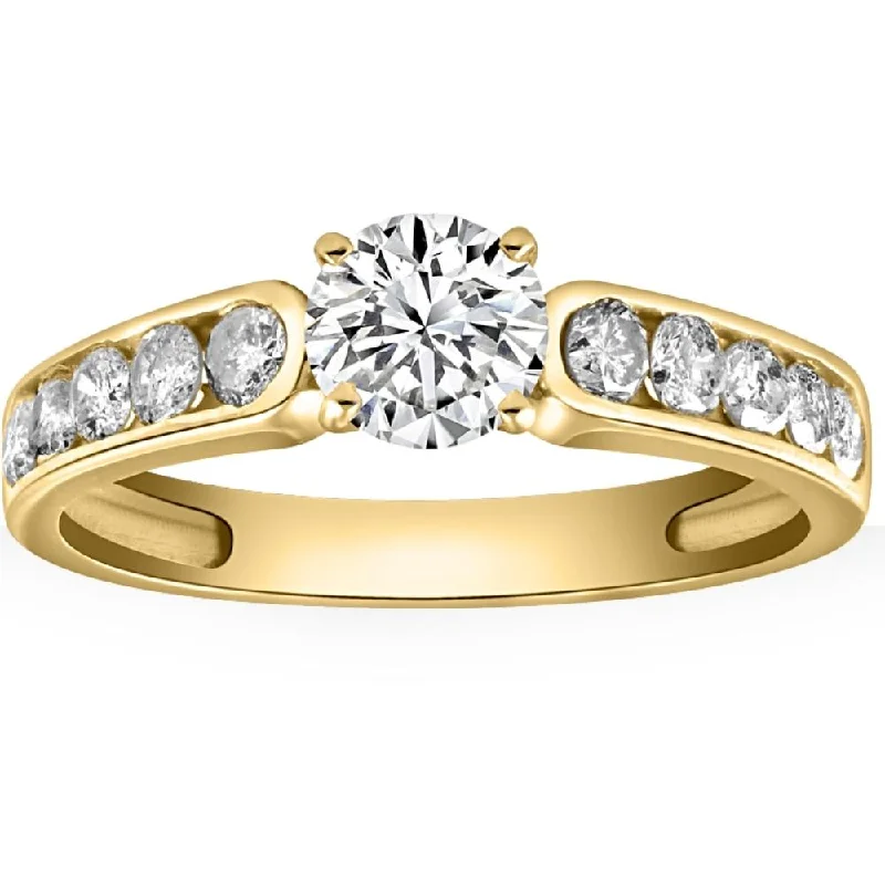 Unique wedding rings for couples-1 Ct Diamond Engagement Ring With Channel Set Accents in 10k Yellow Gold