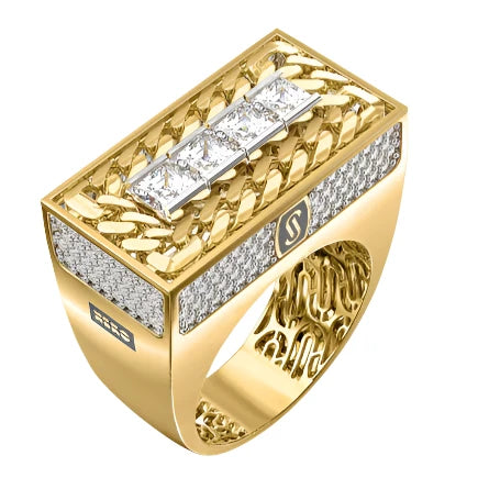 Gold stacking rings for women-10k Solid Gold MONACO NERO CZ MENS CUBAN LINK RING (NERO 4)