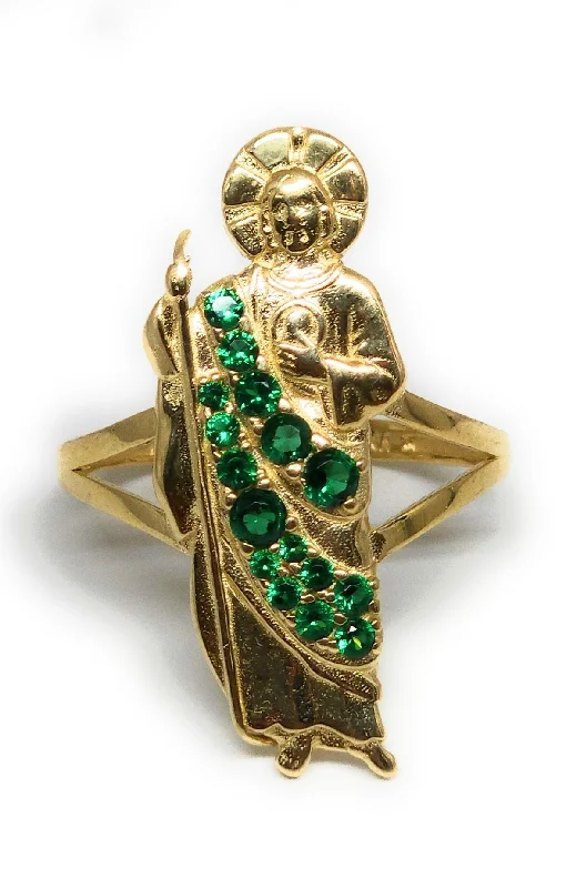 Fashion rings with diamonds for women-10k Solid Gold Saan Judas Green CZ Ring