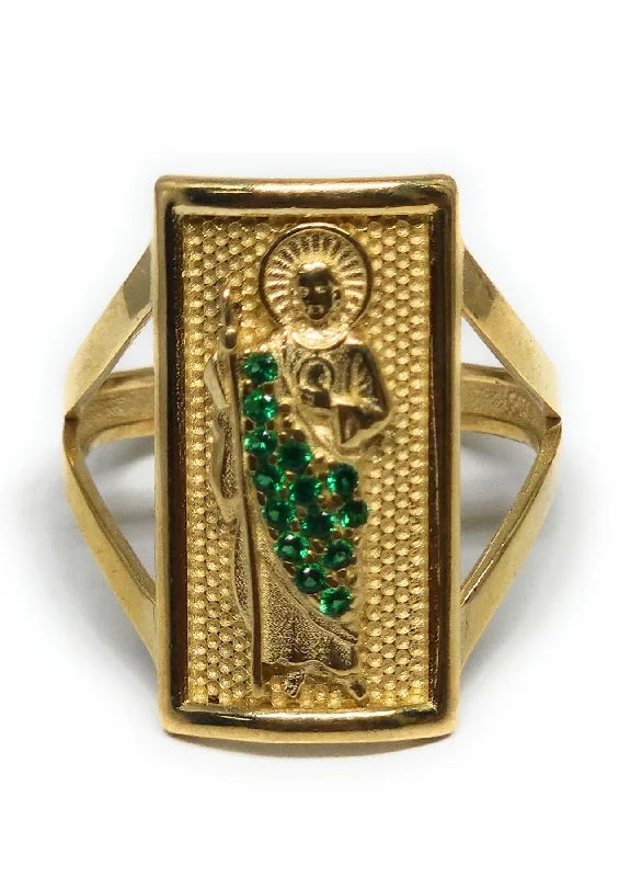 Birthstone rings for women-10k Solid Gold Square Saan Judas Green CZ Ring