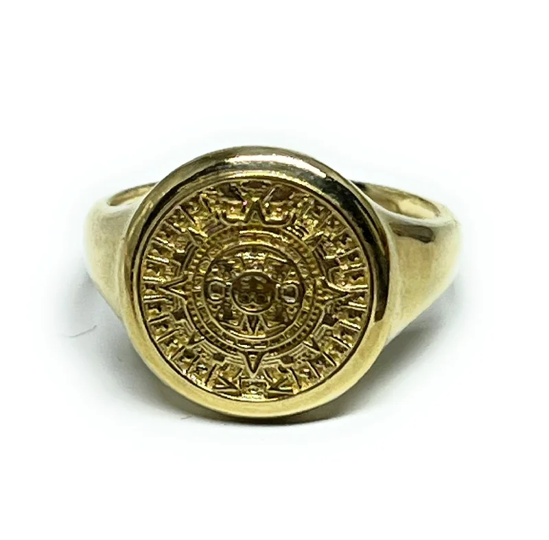 Women’s gold rings with diamonds-10k Solid Gold Yellow AZTEC CALENAR Ring (SM, MED)