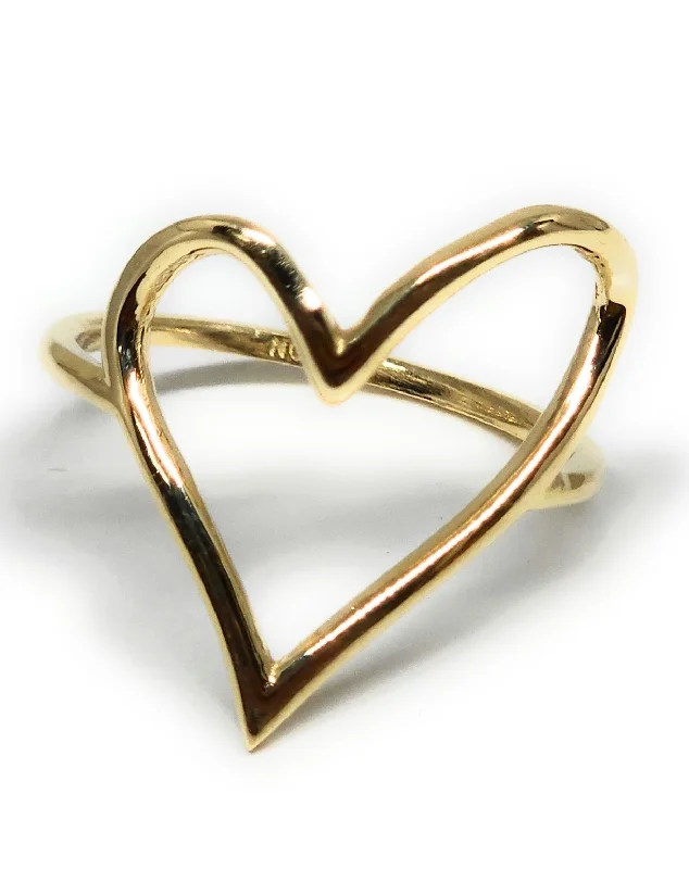 Elegant diamond rings for women-10k Solid Gold Yellow Classic Heart Ring