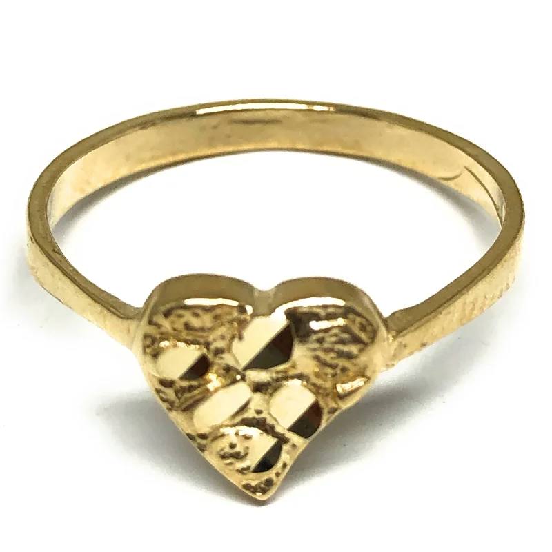 Luxury engagement rings for men-10k Solid Gold Yellow Classic Nugget Heart Ring (SM)