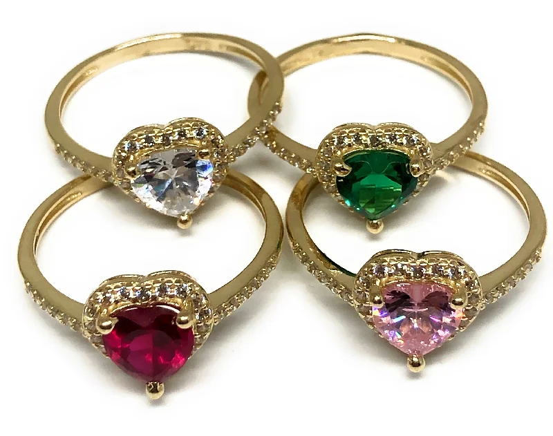 Custom engagement rings with diamonds-10k Solid Gold Yellow Gold Heart CZ Ring (PINK, PURPLE, RED, WHITE)