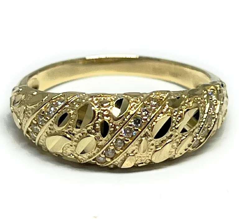 Personalized wedding rings for couples-10k Solid Gold Yellow Nugget Band CZ Ring 7.5MM (FC 265)