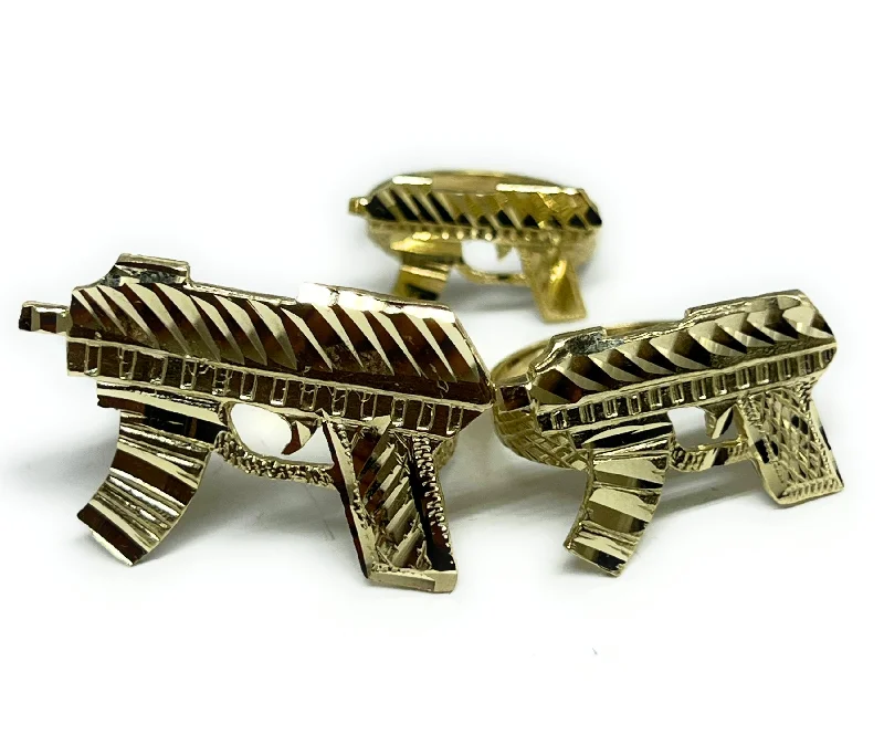 Unique wedding rings for couples-10k Solid Gold Yellow UZI MACHINE GUN RING (SM,MED,LG)