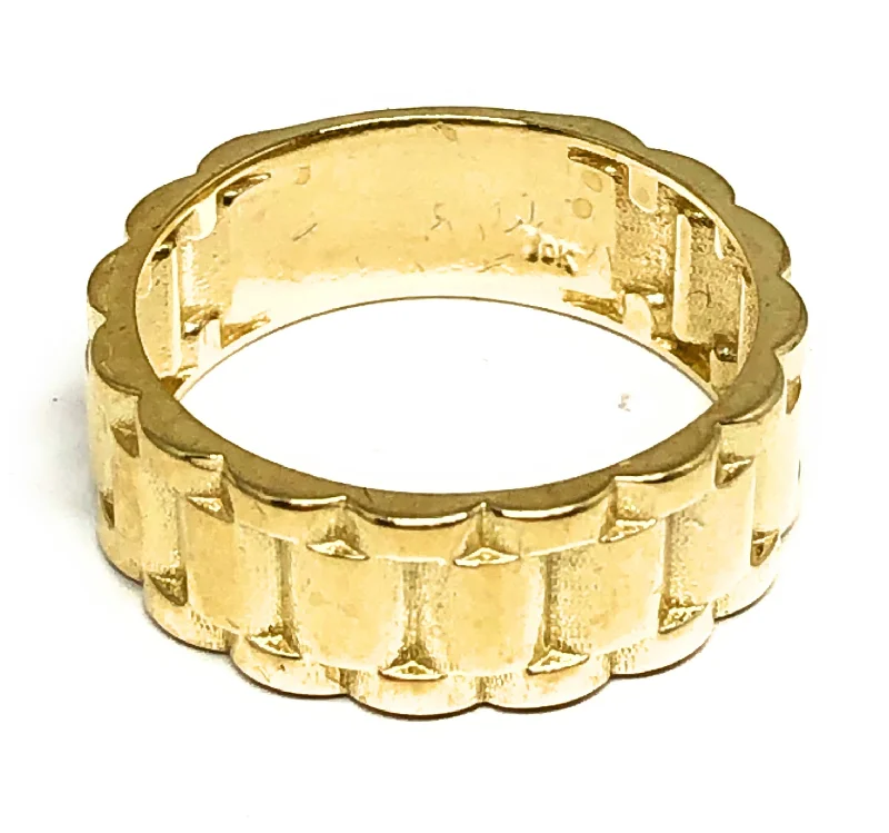 Personalized gemstone wedding bands-10k Solid Gold Yellow Oyster "ROLEX" style Ring