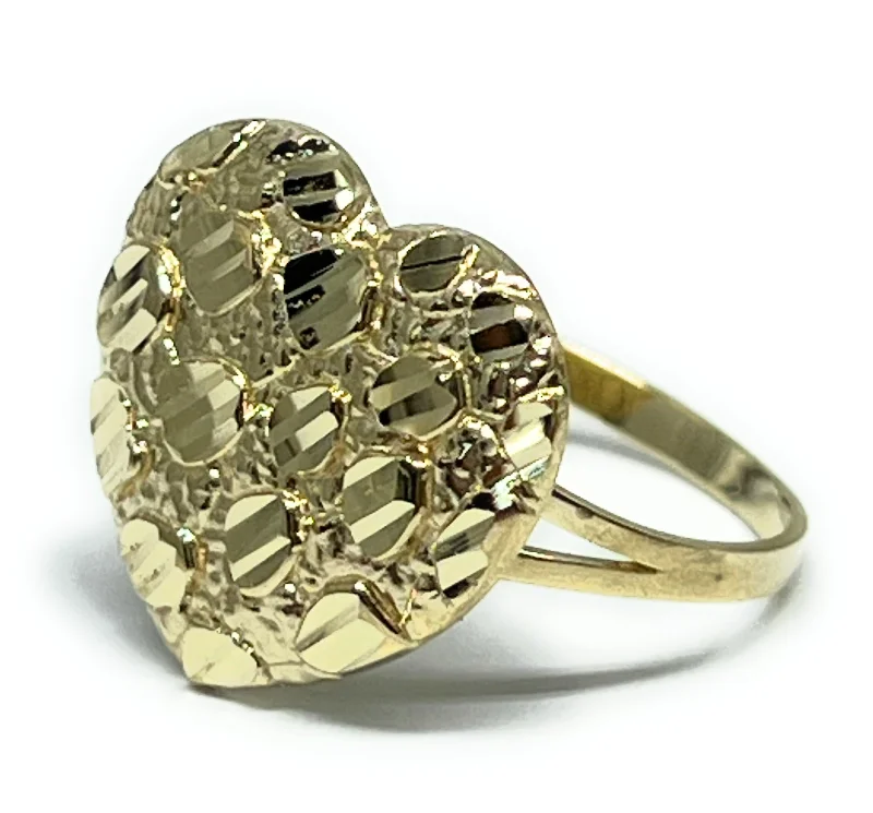 Custom men’s rings with birthstones-10k Solid Gold Yellow PUFFY Nugget Heart Ring (LG)