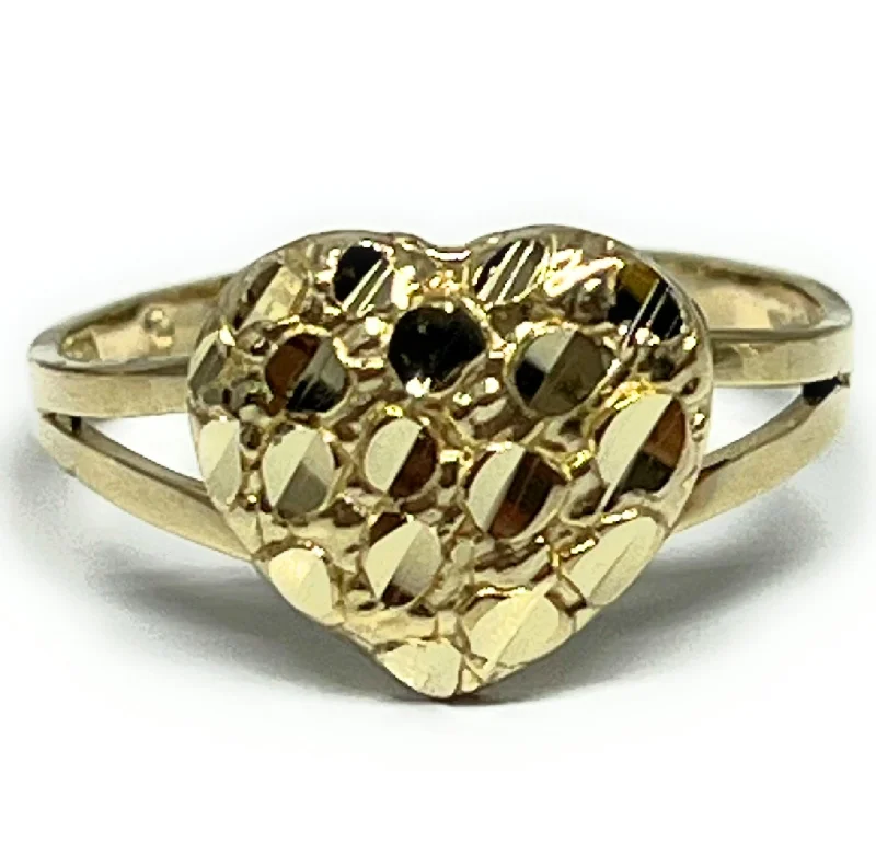 Custom diamond rings for women’s gifts-10k Solid Gold Yellow PUFFY Nugget Heart Ring (SM)