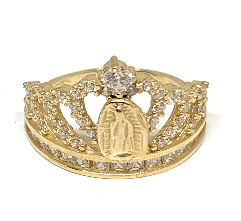 Women’s diamond rings for engagement-10k Solid Gold Yellow Virrgin Mary CZ Crown Ring