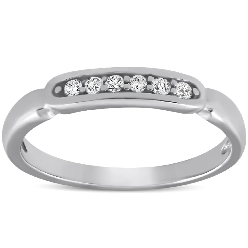 Men’s luxury rings with diamonds-10k White Gold 1/10ct Diamond Anniversary Wedding Promise Ring High Polished