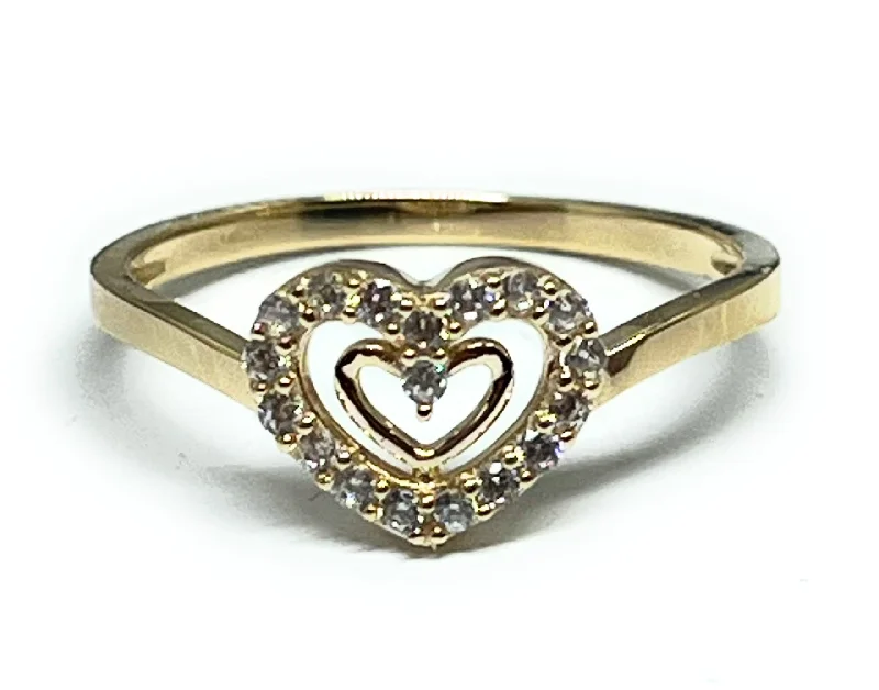 Luxury rings for men with birthstones-14k Solid Gold Double Heart CZ Ring (FC 271)