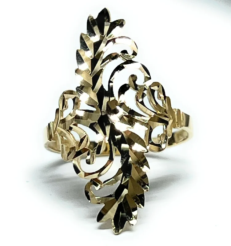 Custom rings for anniversary gifts-14k Solid Gold Filigree Flower Long Ring (FC 284)