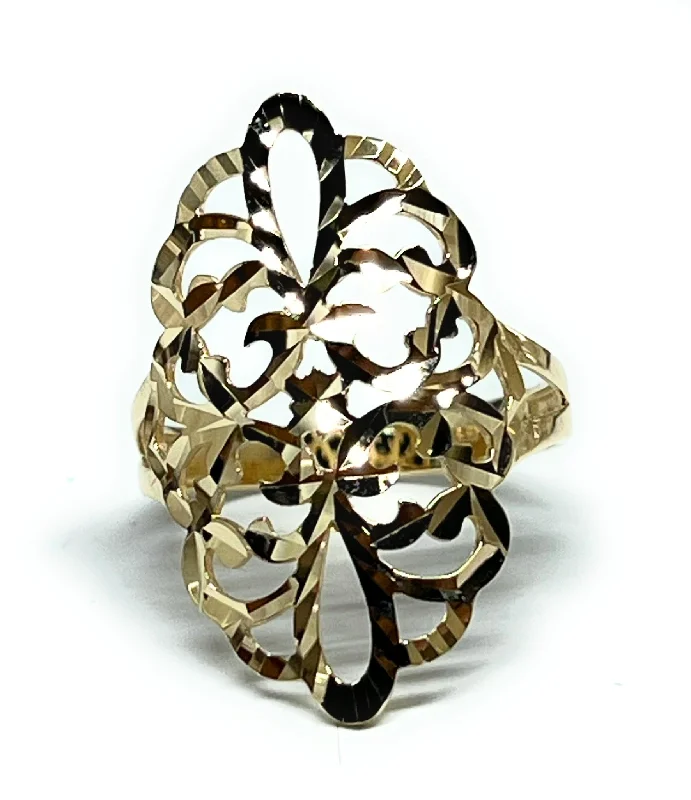 Elegant diamond rings for women-14k Solid Gold Filigree Flower Wide Ring (FC 285)