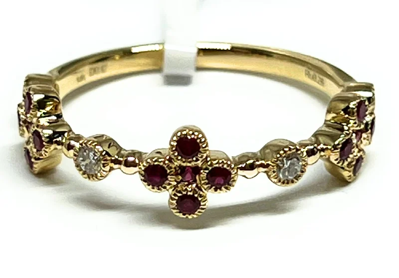 Personalized custom rings for couples-14k Solid Gold Round Brilliant Cut Diamond & Ruby Ring Band 0.37ct (FCD 29)