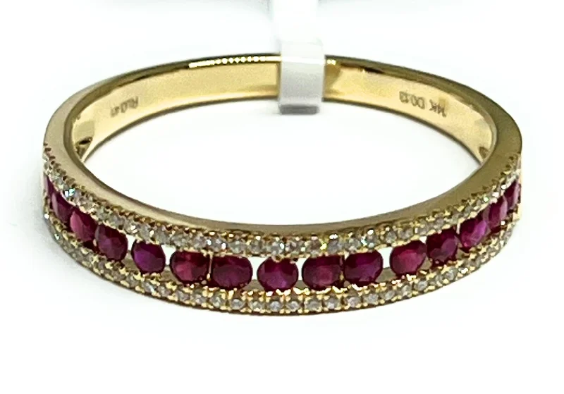 Women’s diamond rings for engagement-14k Solid Gold Round Brilliant Cut Diamond & Ruby Ring Band 0.54ct (FCD 28)