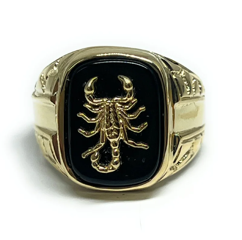 Gold rings for men with initials-14k Solid Gold SCORPION ONYX Ring (8.3g)