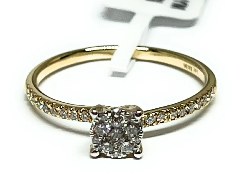 Sterling silver promise rings for her-14k Solid Gold Squared Round Brilliant Cut Diamond Ring 0.35ct (FCD 04)