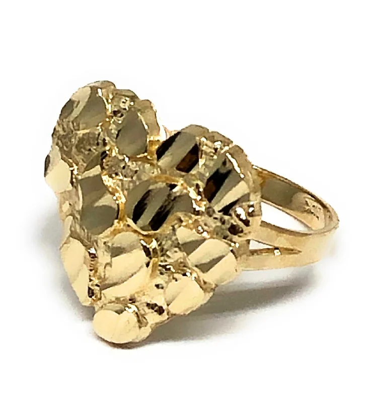 Custom initial rings for women-14k Solid Gold Yellow Classic Nugget Heart Ring (LG)