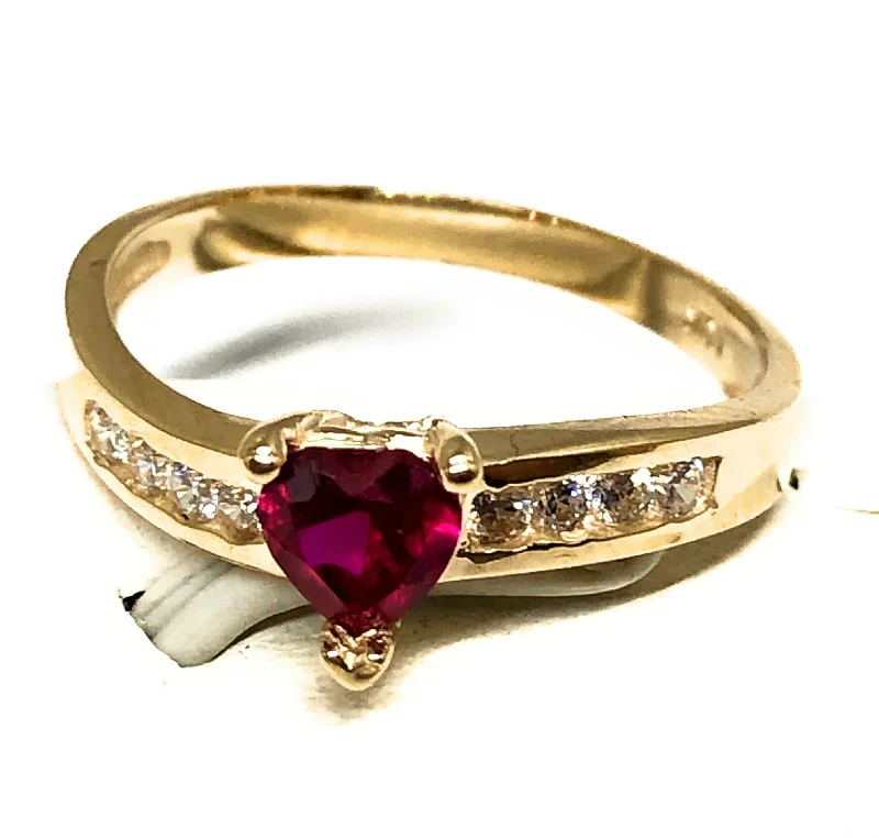 Unique men’s rings with gemstones-14k Solid Gold Yellow Gold Heart CZ Ring (RED, PURPLE)