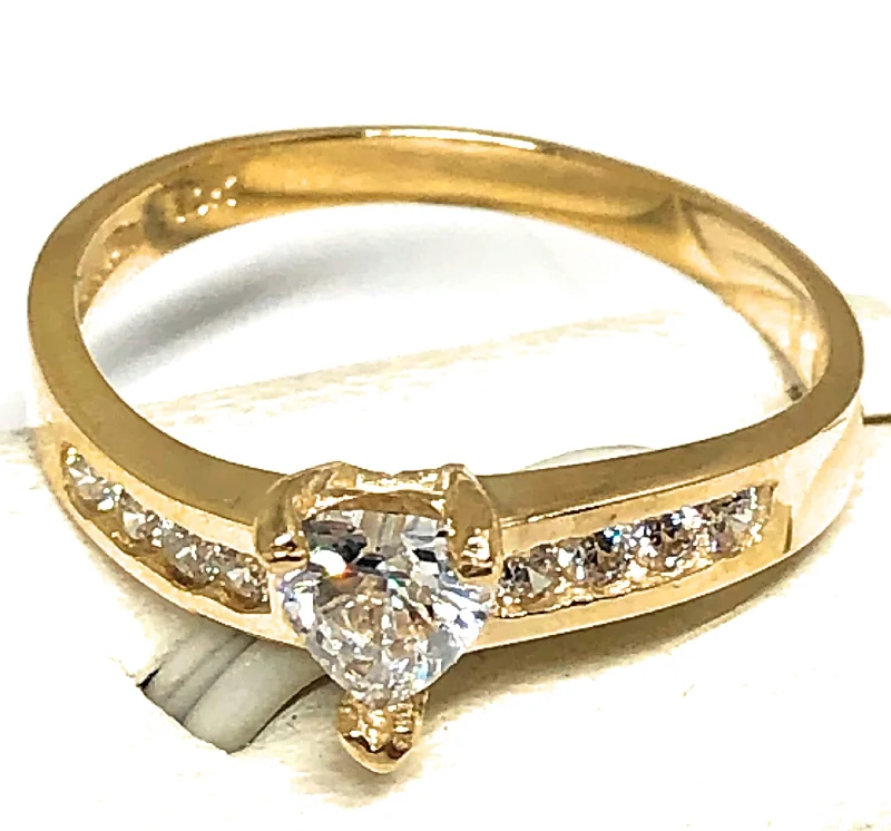 Personalized promise rings for couples-14k Solid Gold Yellow Gold Heart White CZ Ring