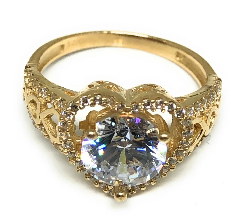 Women’s gold rings with diamonds-14k Solid Gold Yellow Gold Heart White CZ Ring