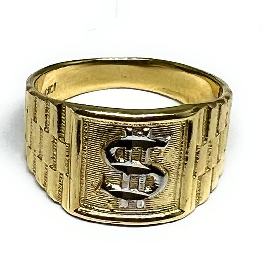 Custom engagement rings with initials-14k Solid Gold Yellow & White Gold Dollar Sign Money Ring