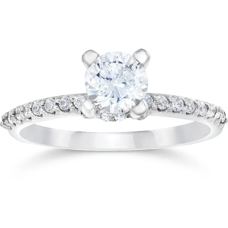 Vintage engagement rings for sale-1ct Diamond Halo Engagement Ring 14K White Gold