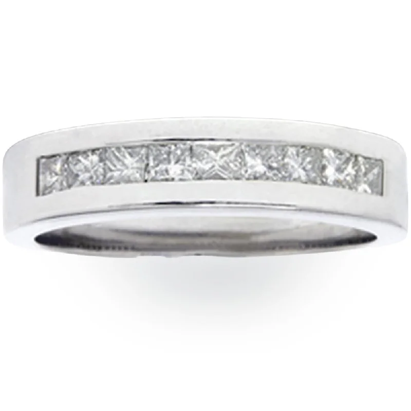 Men’s wedding bands with engraving-1ct Princess Cut Diamond Wedding Mens 14K White Gold Ring