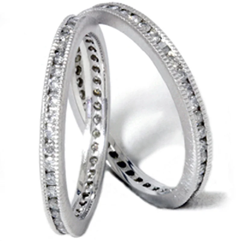 Men’s luxury rings with diamonds-1ct Stackable Eternity Wedding Guard Rings 14K Set