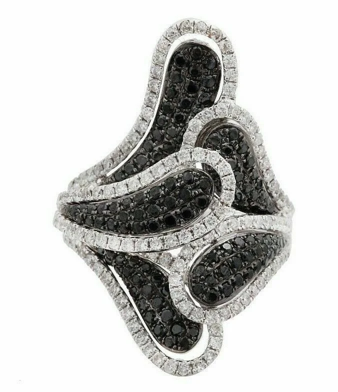 Fashionable stacking rings for women-2.00ct Round Cut Black & White Diamond Floral/Flower Design Cocktail Ring