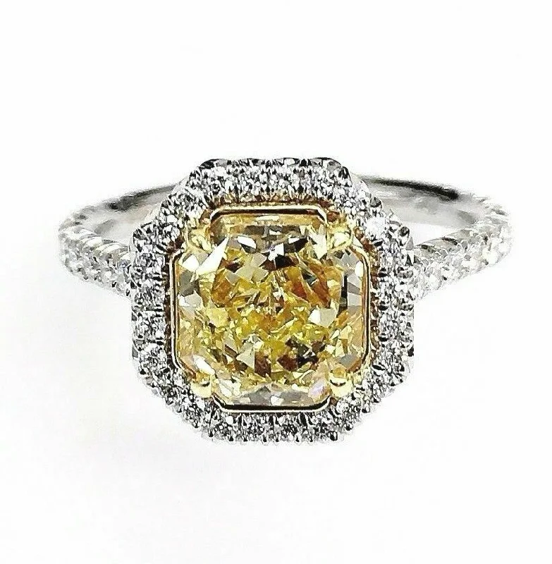 Adjustable engagement rings for women-2.02 Carats GIA Fancy Intense Yellow VS2 Halo Diamond Ring 2.62 Carats t.w. New